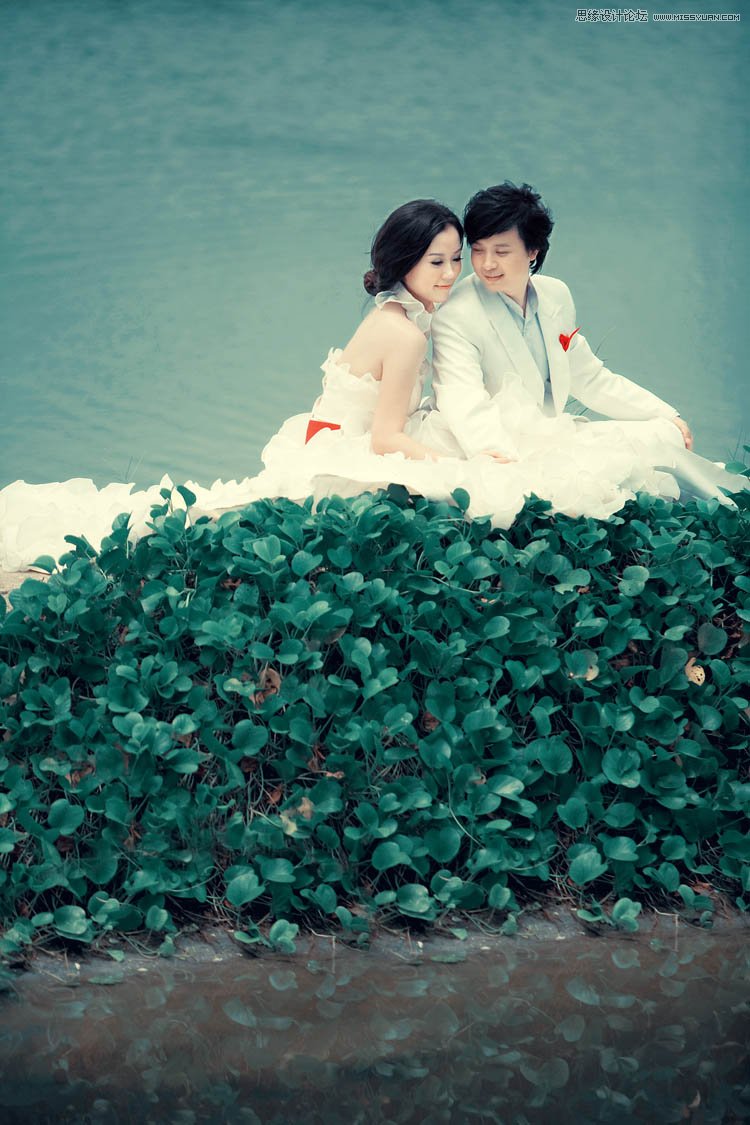PS調(diào)出湖邊婚紗照片冷色效果