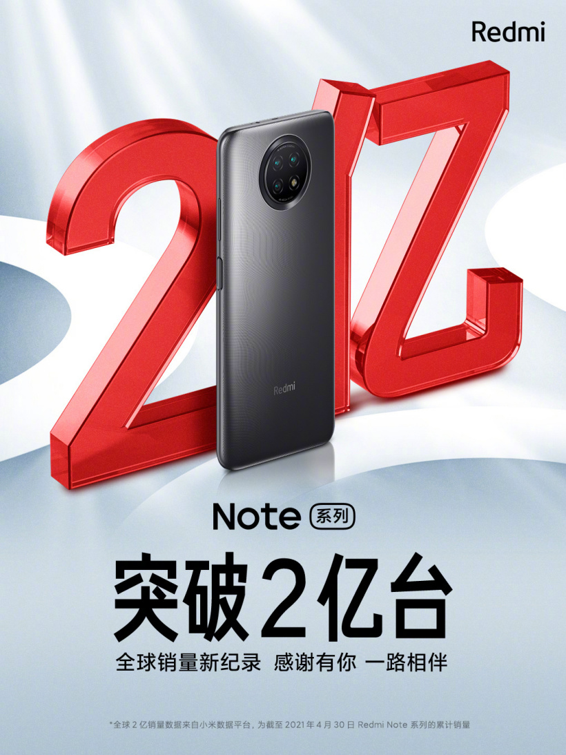 小米官宣:Redmi Note 系列全球銷量突破 2 億臺