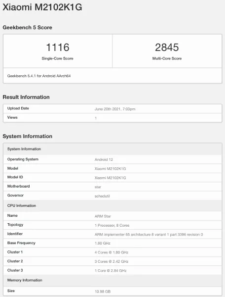 小米驍龍888旗艦現身GeekBench:運行Android 12