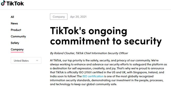 TikTok 在英美獲最高級別信息安全標準認證，隱私保證