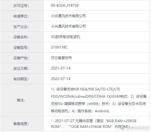 年度旗艦！小米MIX 4新版本入網(wǎng)：驍龍888 Plus+12GB大內(nèi)存