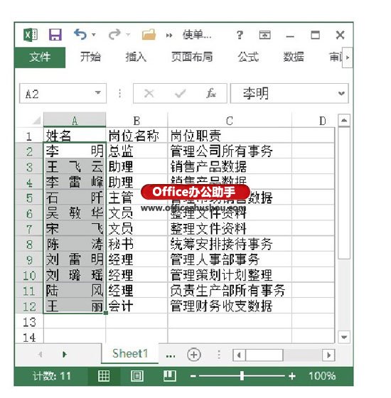 excel設(shè)置單元格格式 通過設(shè)置單元格格式實(shí)現(xiàn)Exce單元格中姓名自動(dòng)左右對(duì)齊的方法