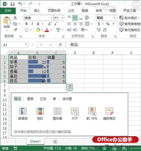 excel表格中函數(shù)的使用方法 Excel 2013表格快速分析功能的使用方法