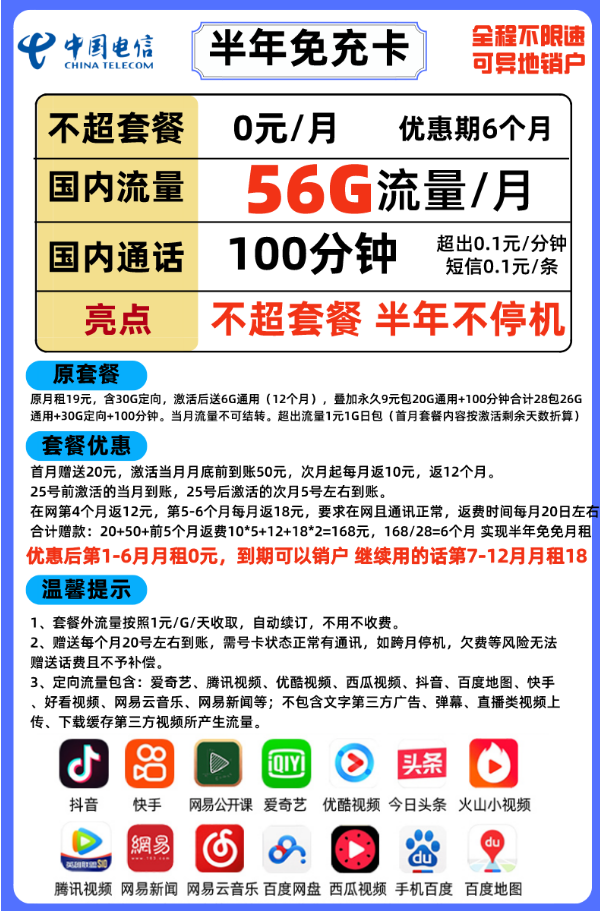 每月0元！京東中國電信高速上網(wǎng)手機卡流量卡7.9元/張