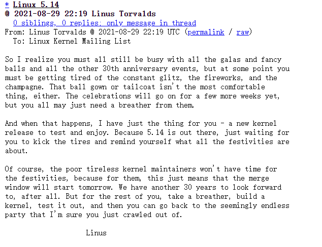 內(nèi)核 30 周年之際，Linux 5.14 版本發(fā)布