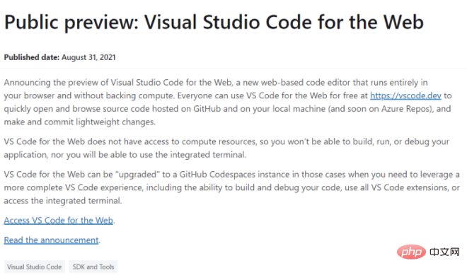 微軟低調(diào)發(fā)布Visual Studio Code for the Web預(yù)覽