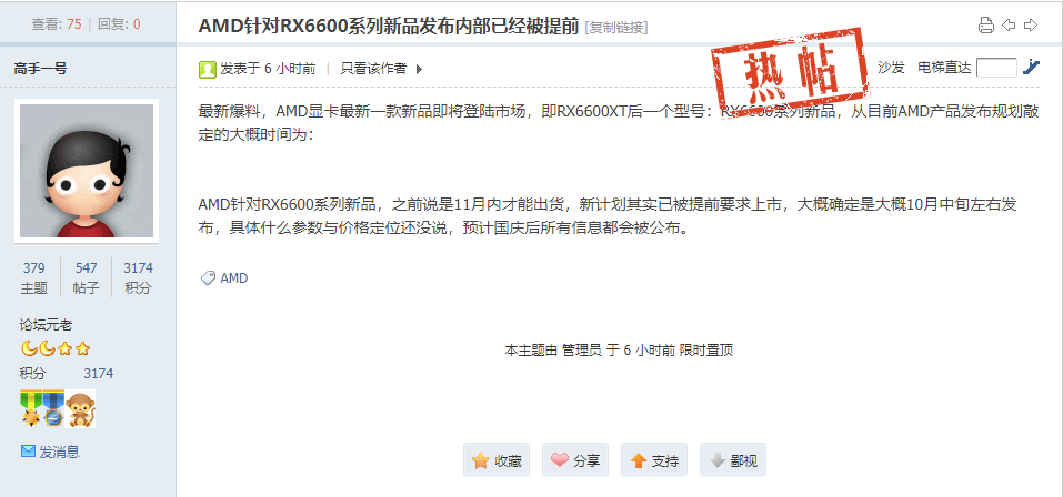 緩解缺卡問題，消息稱 AMD RX6600 系列新品將于 10 月中旬發(fā)布