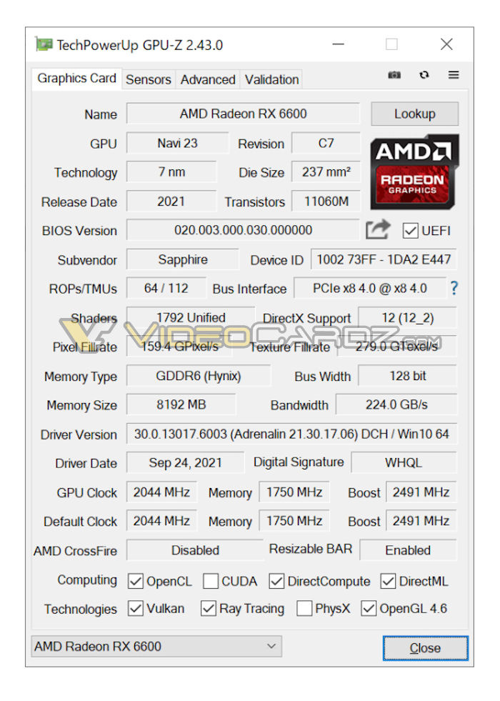 AMD Radeon RX 6600 規(guī)格泄露:8GB 14 Gbps 顯存
