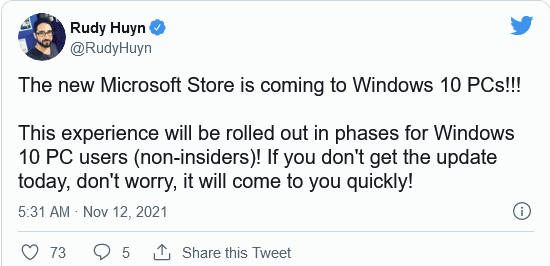 官宣:Win11微軟商店正式向Windows 10用戶推出