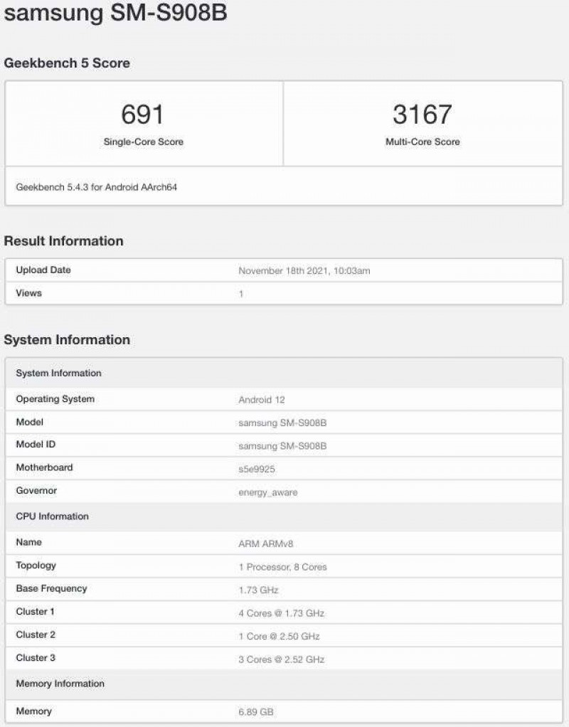 三星 Galaxy S22 Ultra 搭載 Exynos 2200 跑分曝光:多核 3167 分