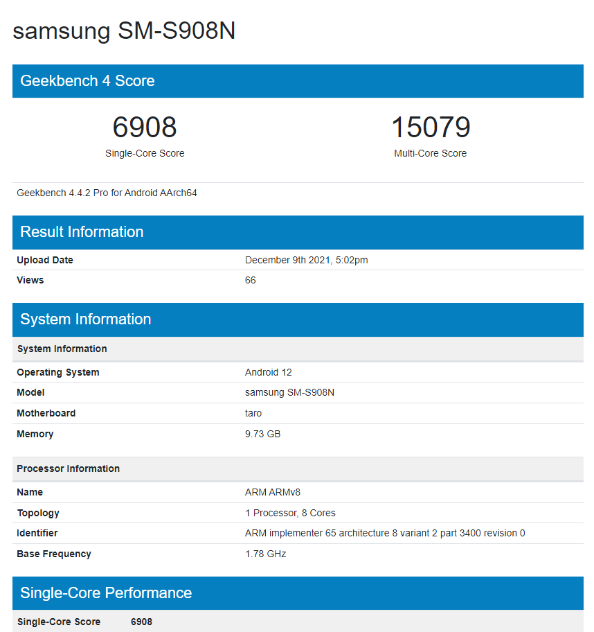 三星 Galaxy S22 Ultra 在 Geekbench 曝光：8/12GB 內(nèi)存，跑分超驍龍 888