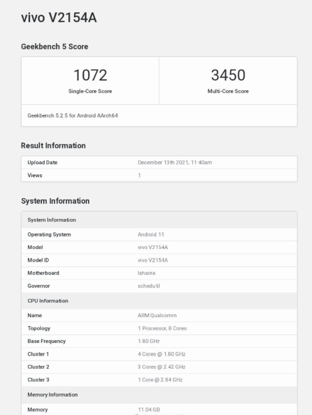 iQOO Neo5s 現(xiàn)身 GeekBench 5：搭載驍龍 888 處理器，12GB 內(nèi)存