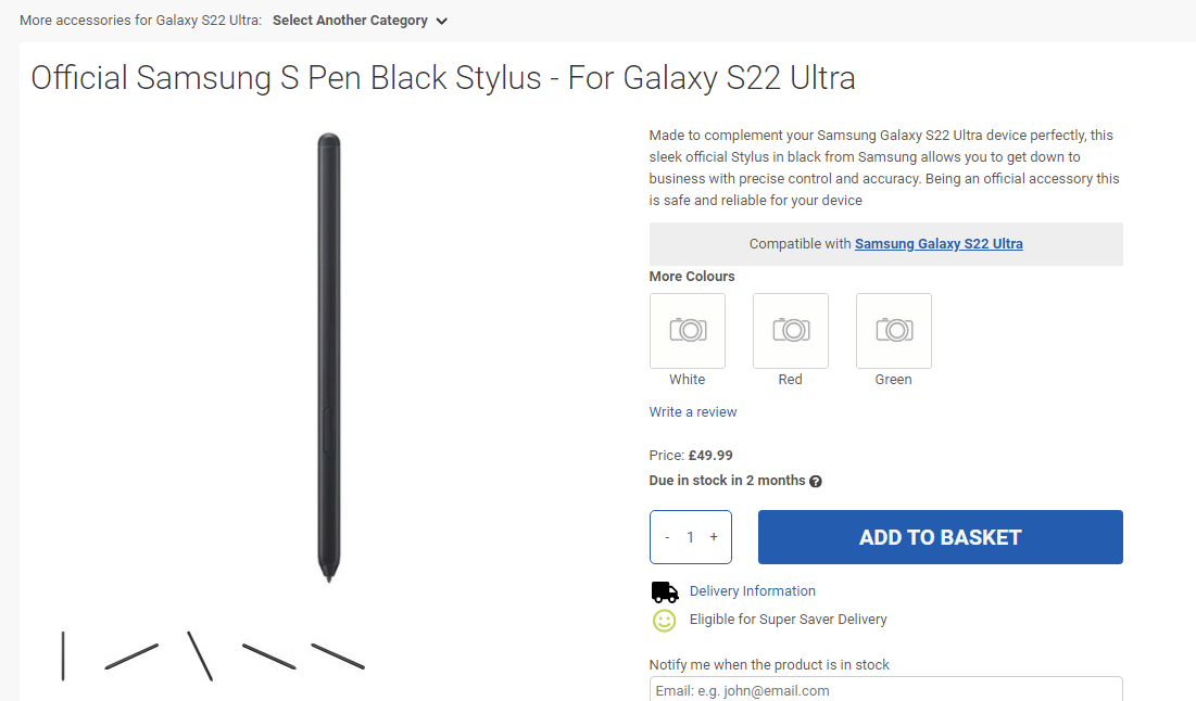 三星新款 S Pen 曝光，適用于 Galaxy S22 Ultra