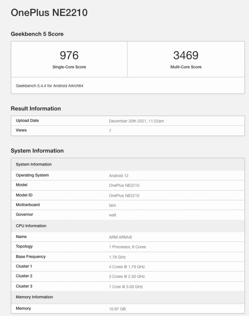 一加 10 Pro 現(xiàn)身 Geekbench：搭載高通驍龍 8，運行安卓 12 系統(tǒng)