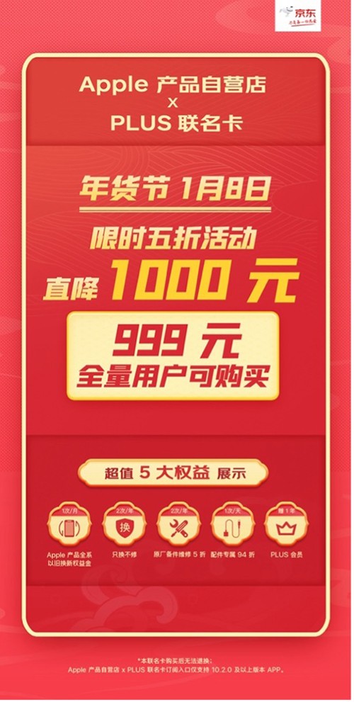 京東Apple產(chǎn)品年貨節(jié)實力寵粉 Apple產(chǎn)品自營店x PLUS聯(lián)名卡首次降價1000元