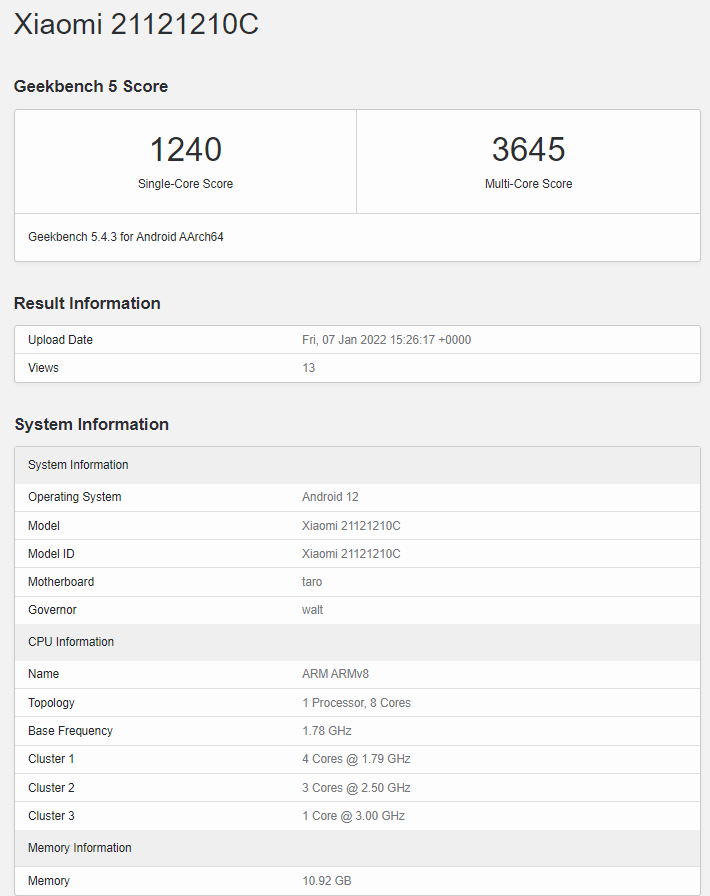 Redmi K50 電競版現(xiàn)身 Geekbench 5：搭載驍龍 8 Gen 1，跑分直追小米 12 Pro