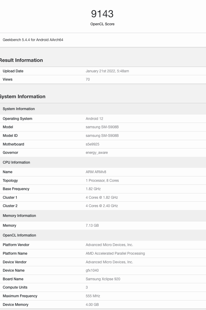 三星 Exynos 2200 現(xiàn)身 Geekbench:Xclipse 920 GPU 跑分不敵 A15