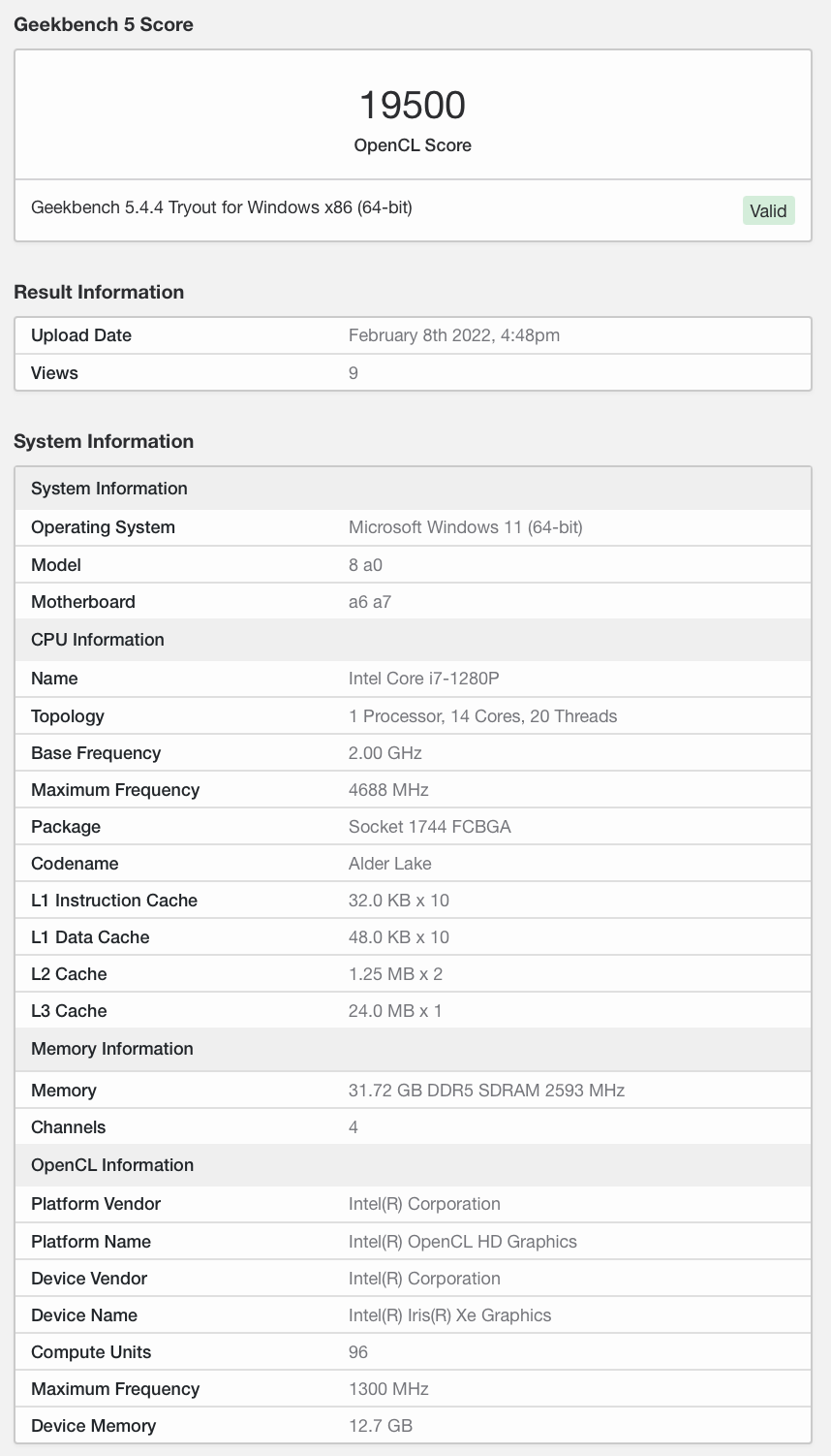 英特爾 i7-1280P 核顯跑分出爐，LPDDR5-5200 內(nèi)存加持