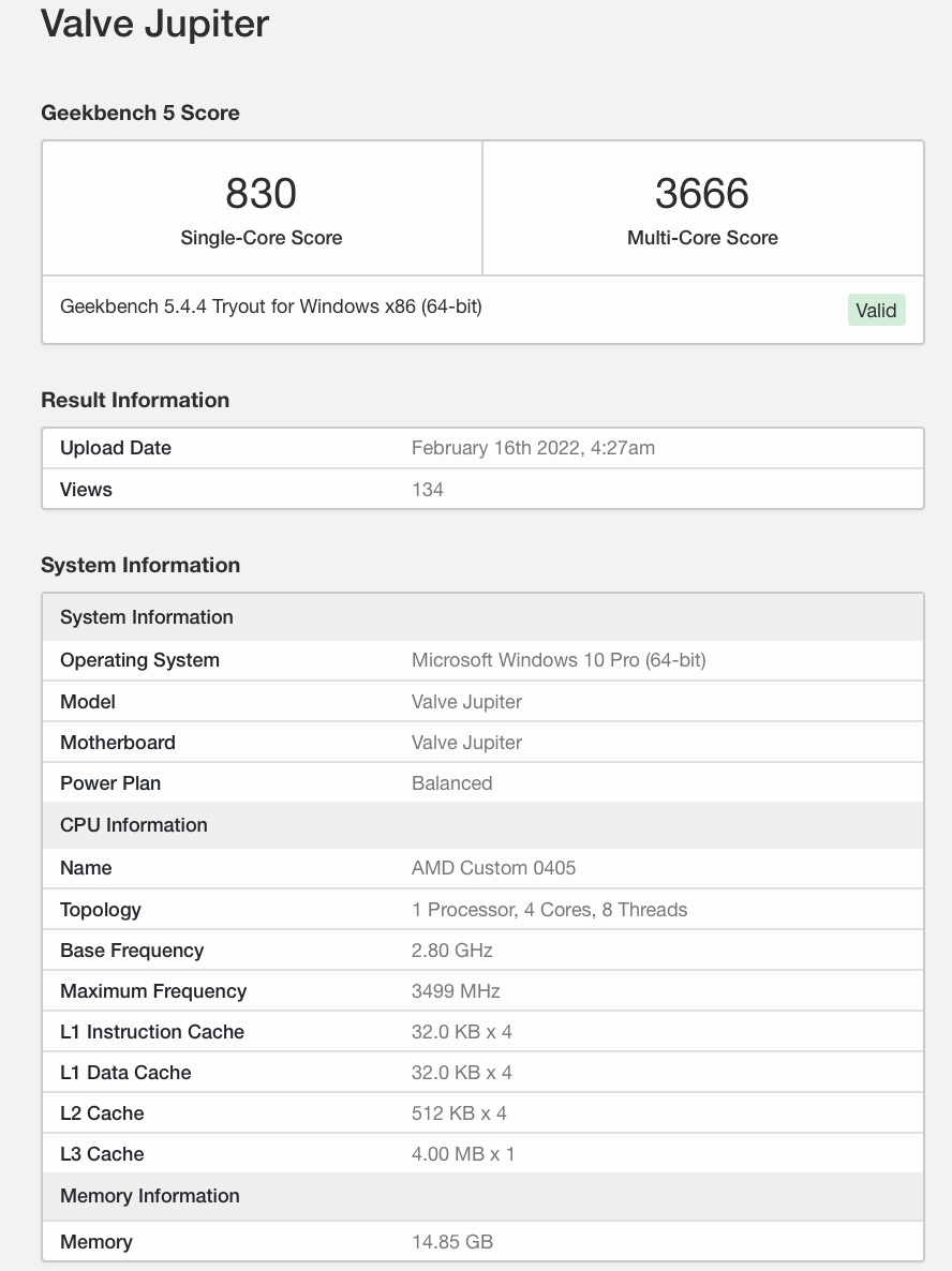 Steam Deck 掌機(jī)現(xiàn)身 Geekbench:CPU 性能類似 R7 3700U