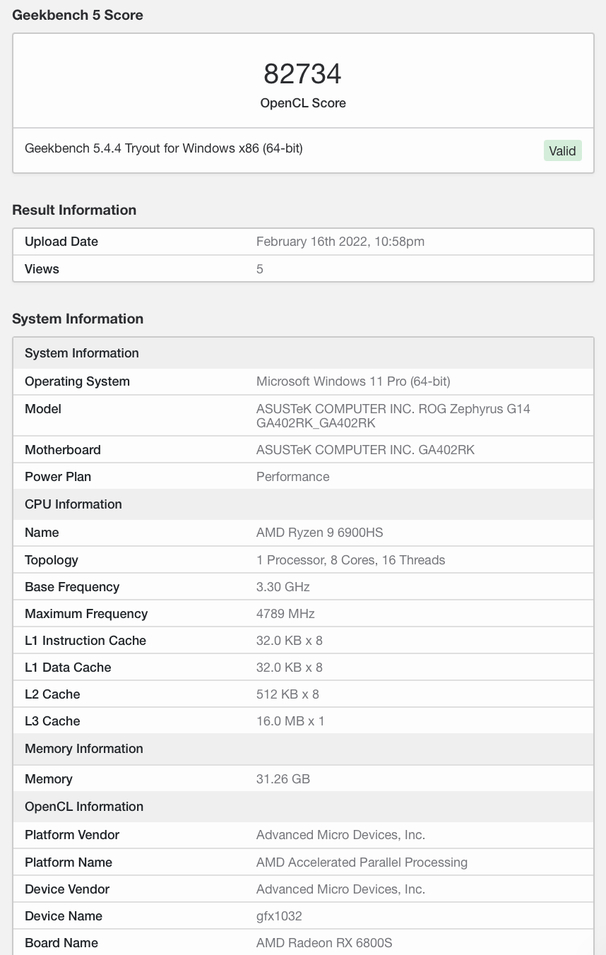 ROG 新款幻 14 Geekbench 跑分出爐:RX 6800S 分?jǐn)?shù)不及 RTX 3060