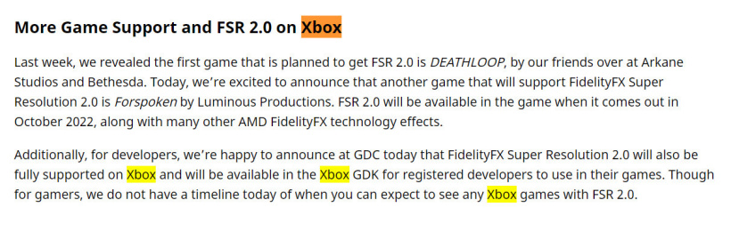 AMD 宣布 FSR 2.0 將登陸微軟 Xbox 系列主機(jī)
