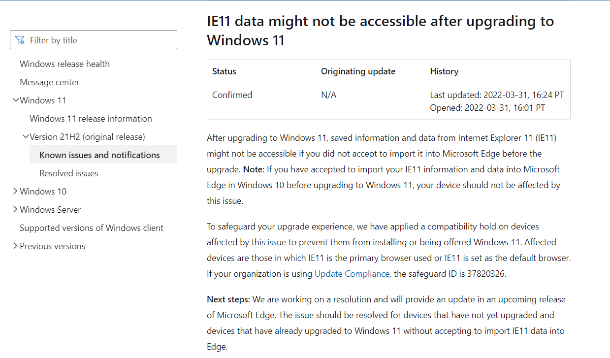 微軟：IE 瀏覽器用戶注意，Win10 升級 Win11 出現(xiàn) Bug，可能會丟失數(shù)據(jù)