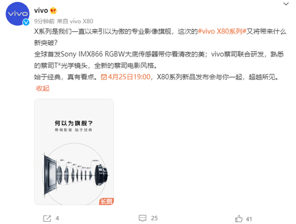 vivo X80系列全球首發(fā)索尼IMX866 RGBW大底