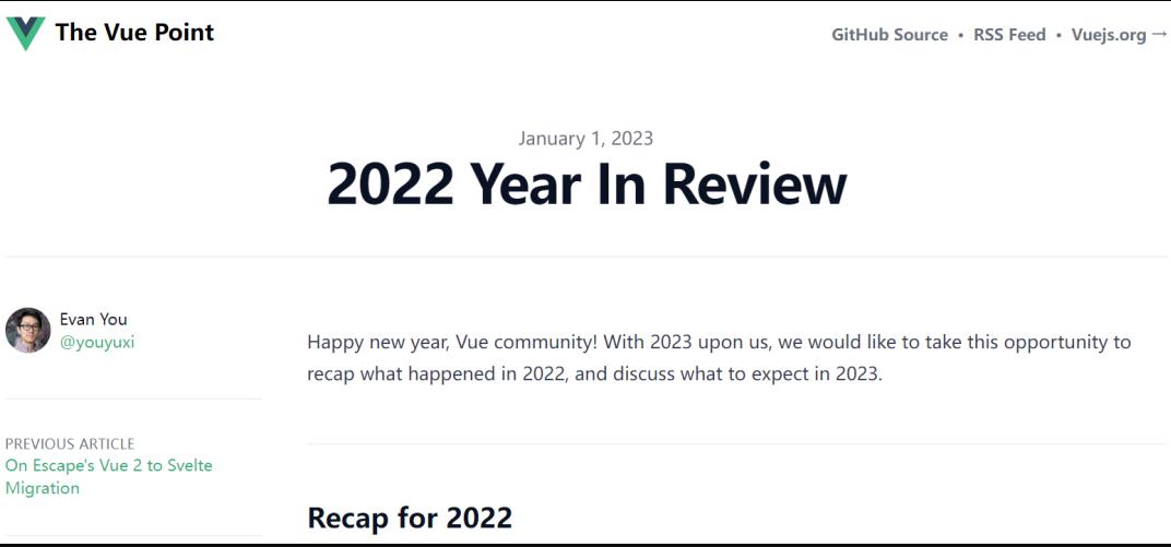 Vue作者尤雨溪發(fā)文展望2023，回顧2022！